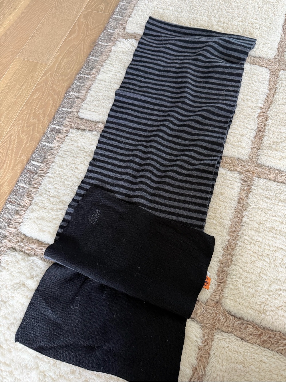 Tory Burch 100% Wool Grey and Black Stripe Scarf